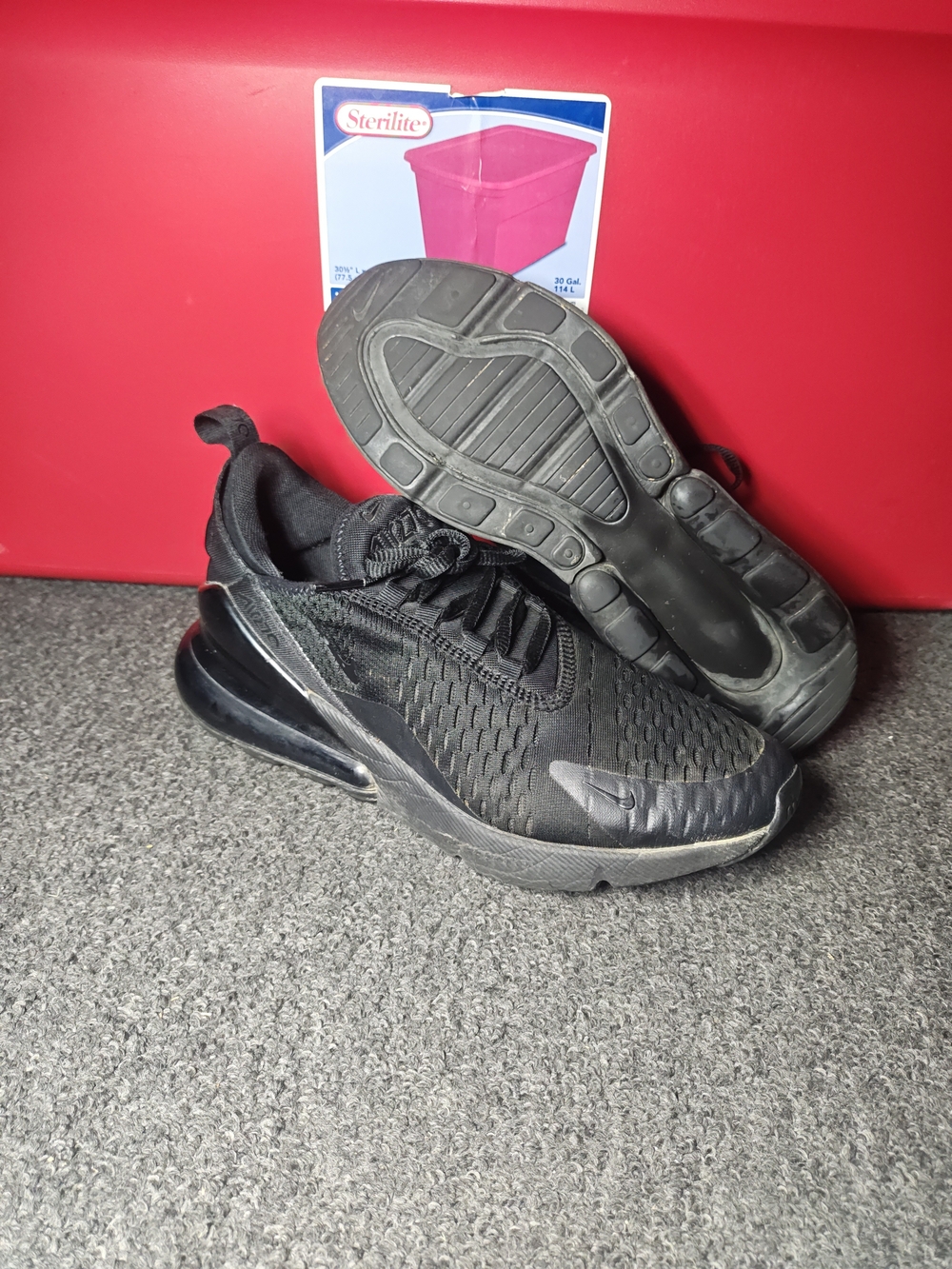 Nike Air Max 270 Shoes Youth Size 6.5Y Black Triple Black Mesh Sneakers